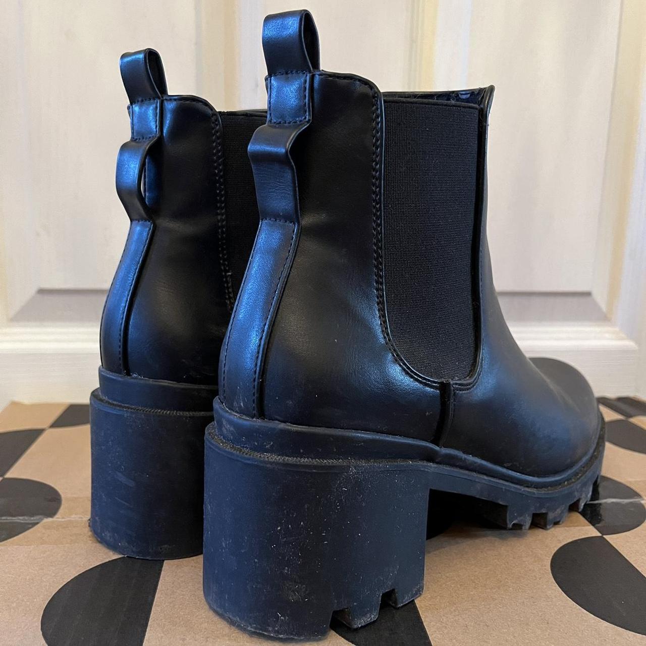 Black Faux Leather Ankle Boots Small Heel Elastic... - Depop