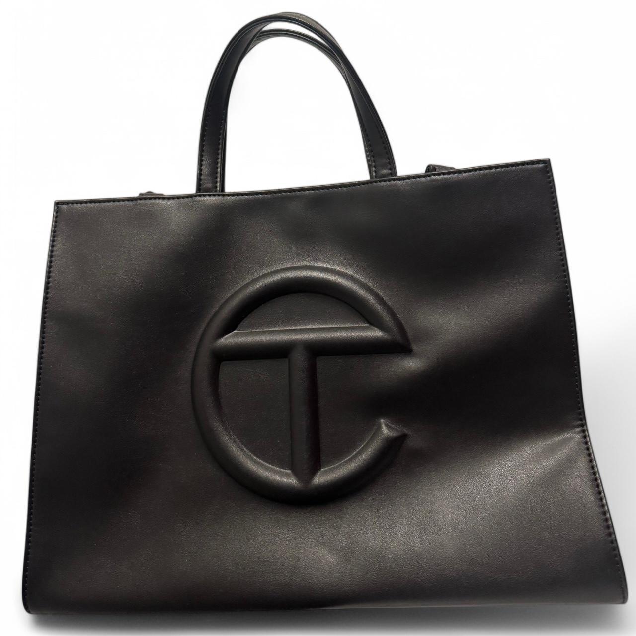 telfar black leather tote bag