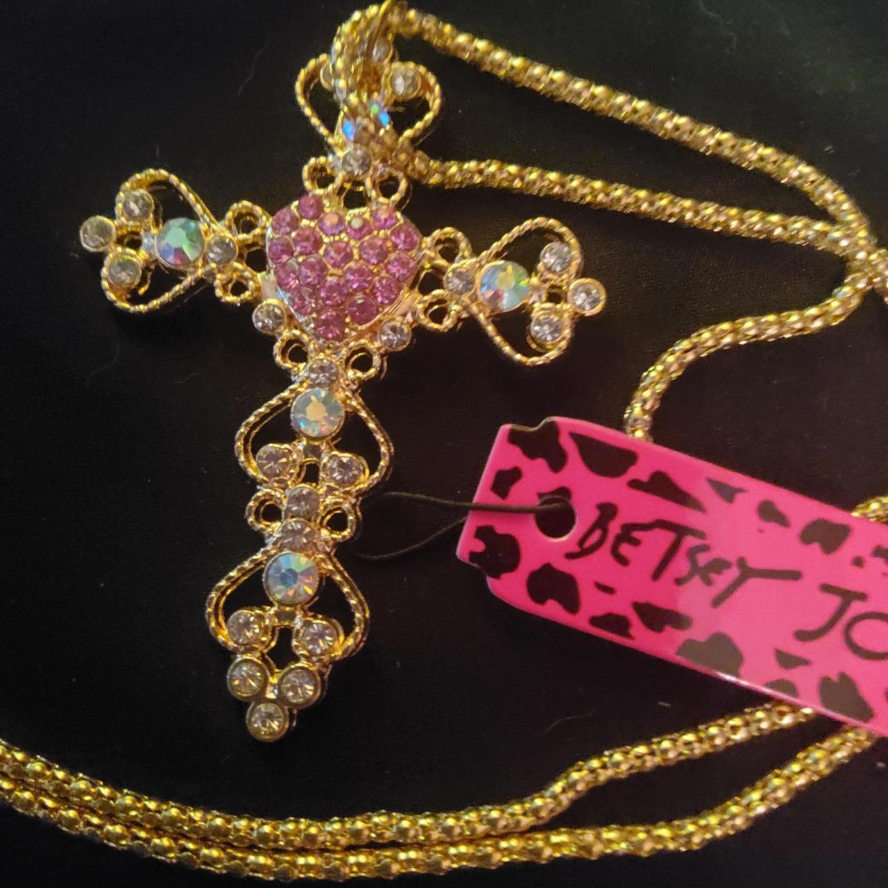 Betsey Johnson Silver Crystal Heart-Shaped Cross Pendant Necklace NWT | eBay