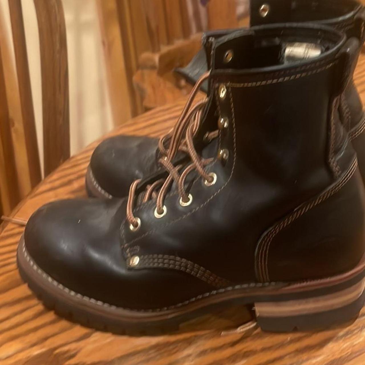 Vintage black leather sketchers work boots 9.5 in men’s - Depop