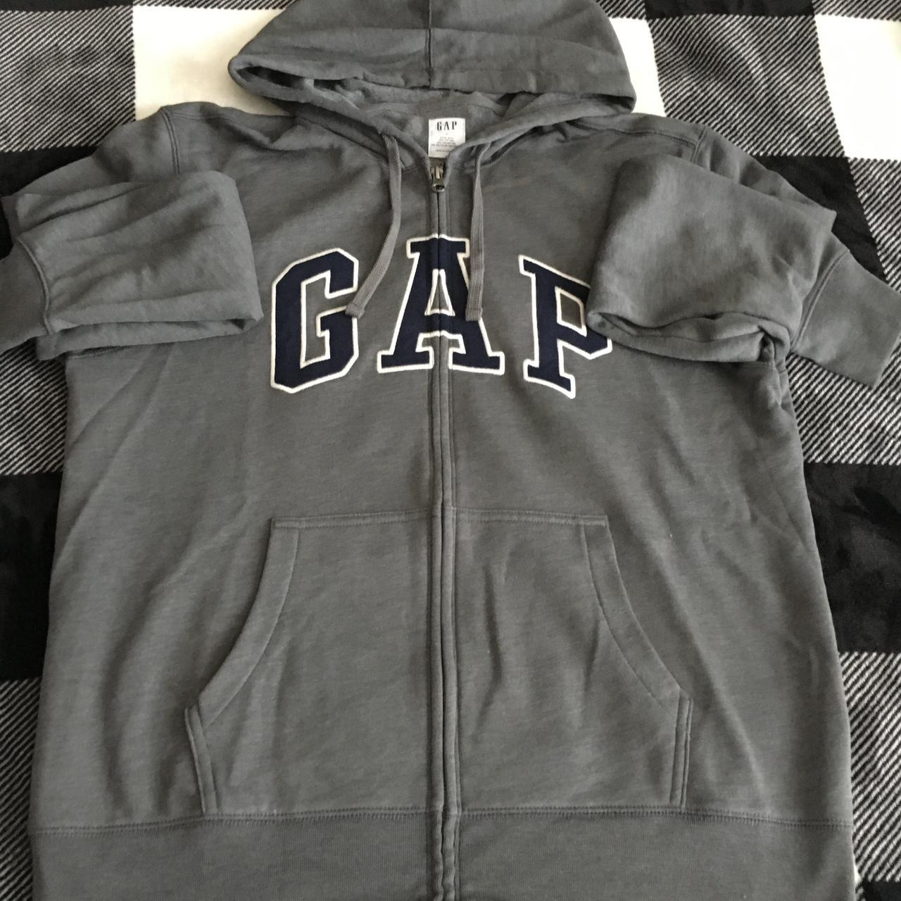 Dark Grey Gap Arch Logo Zip Up - Depop