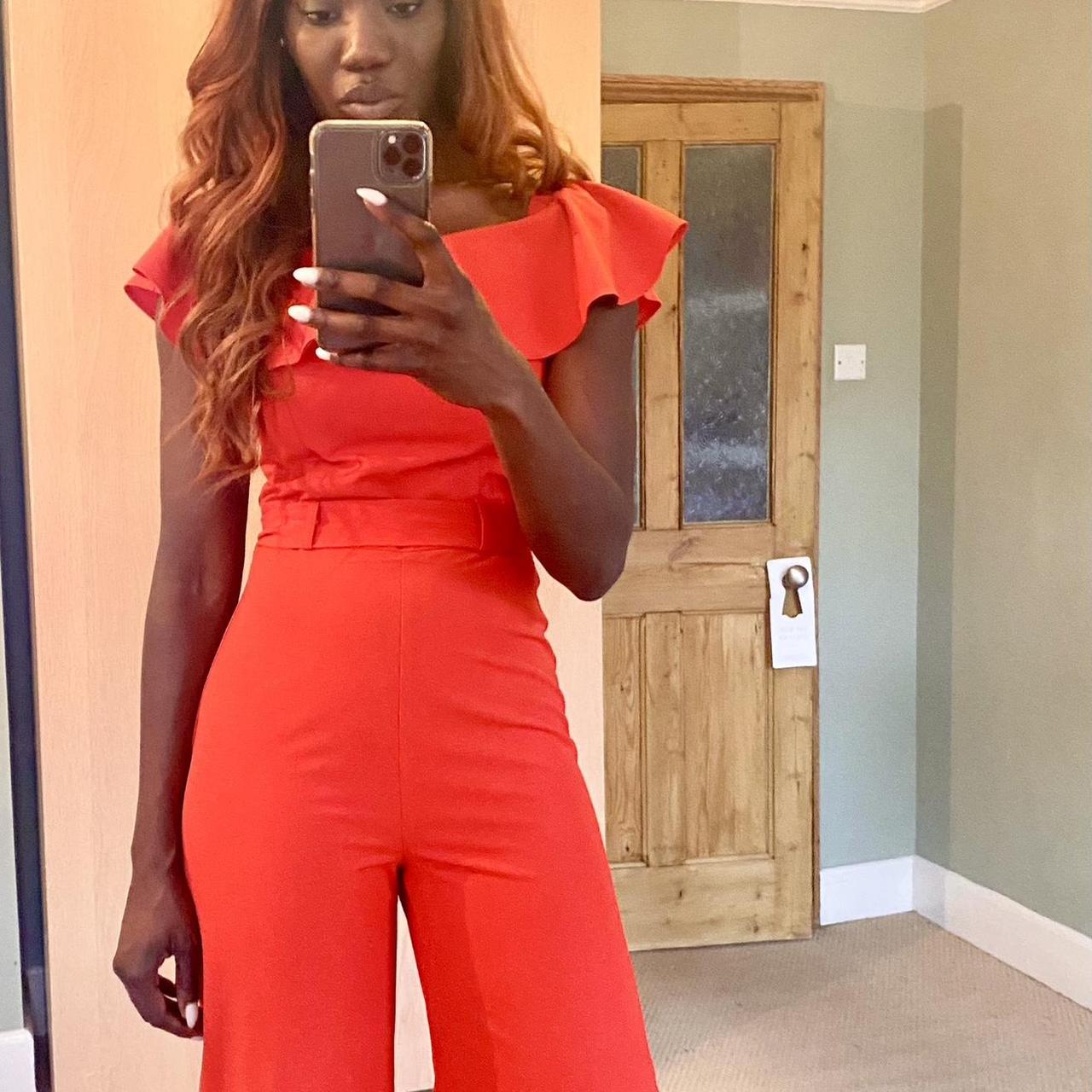 Missguided red jumpsuit size 8. Cropped leg I m 5ft. Depop