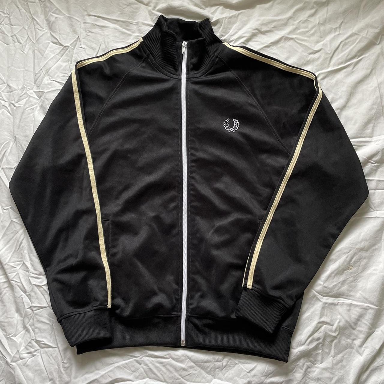 Fred Perry Men's Black and Cream Jacket | Depop