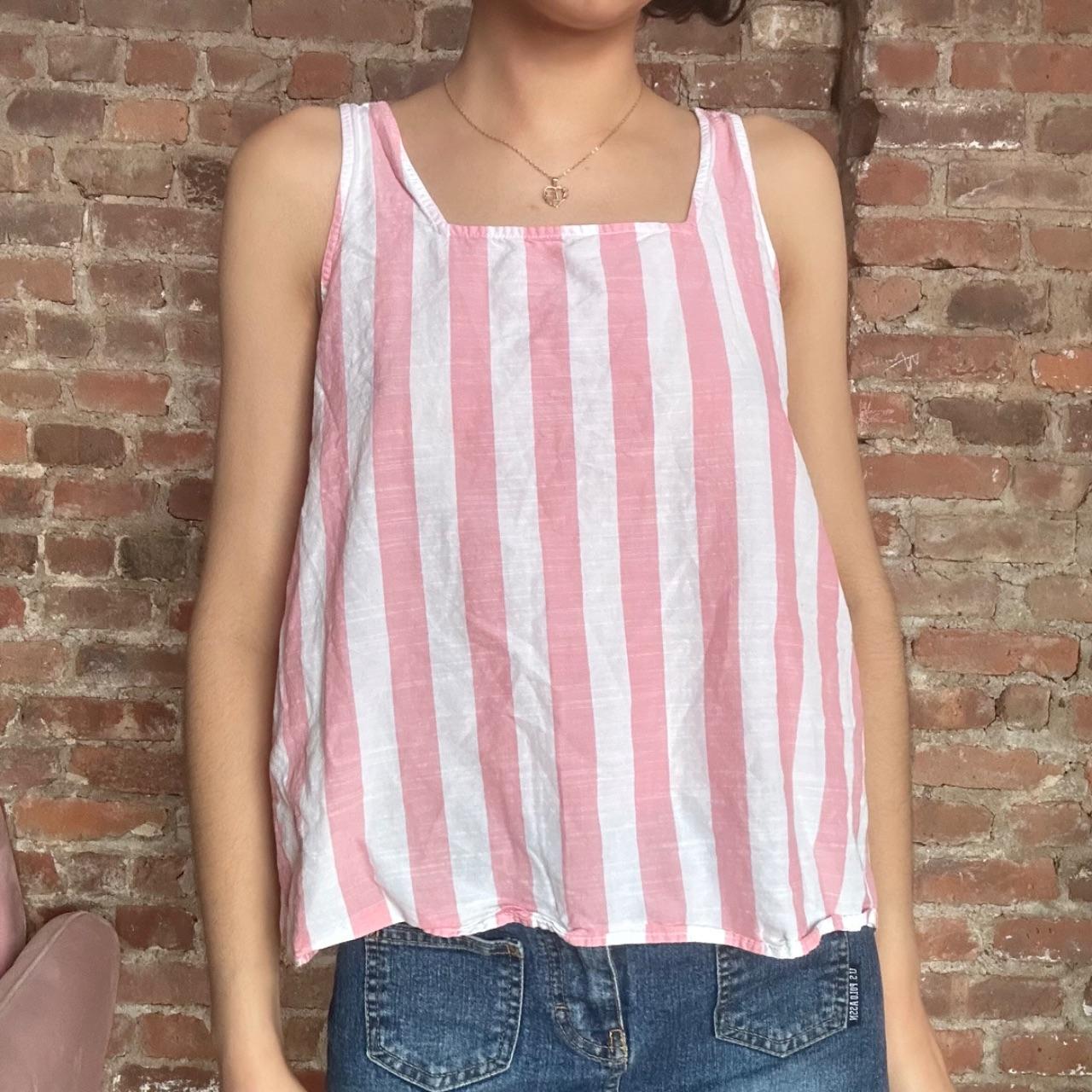 pink and white striped tank top brand is Loft size... - Depop