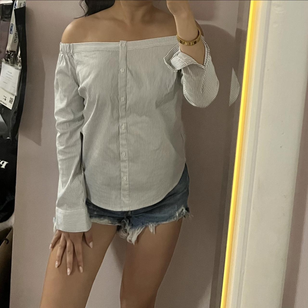 Express off the shoulder striped button up shirt Depop