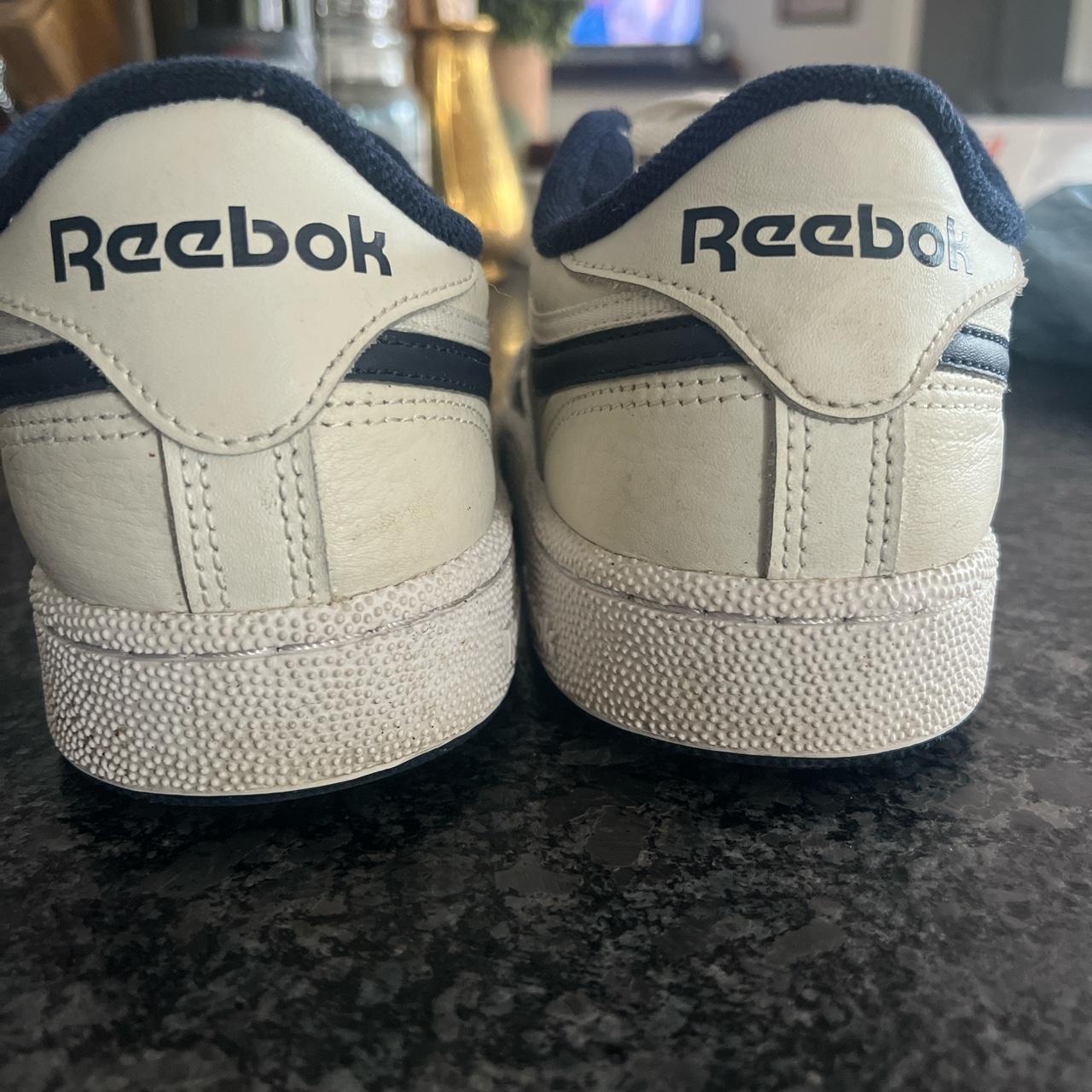 reebok mens 6.5 navy blue and white sneakers - Depop