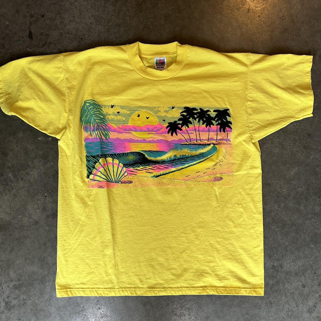 ‘97 Vintage Neon Beach Print Shirt • Size XL • No... - Depop