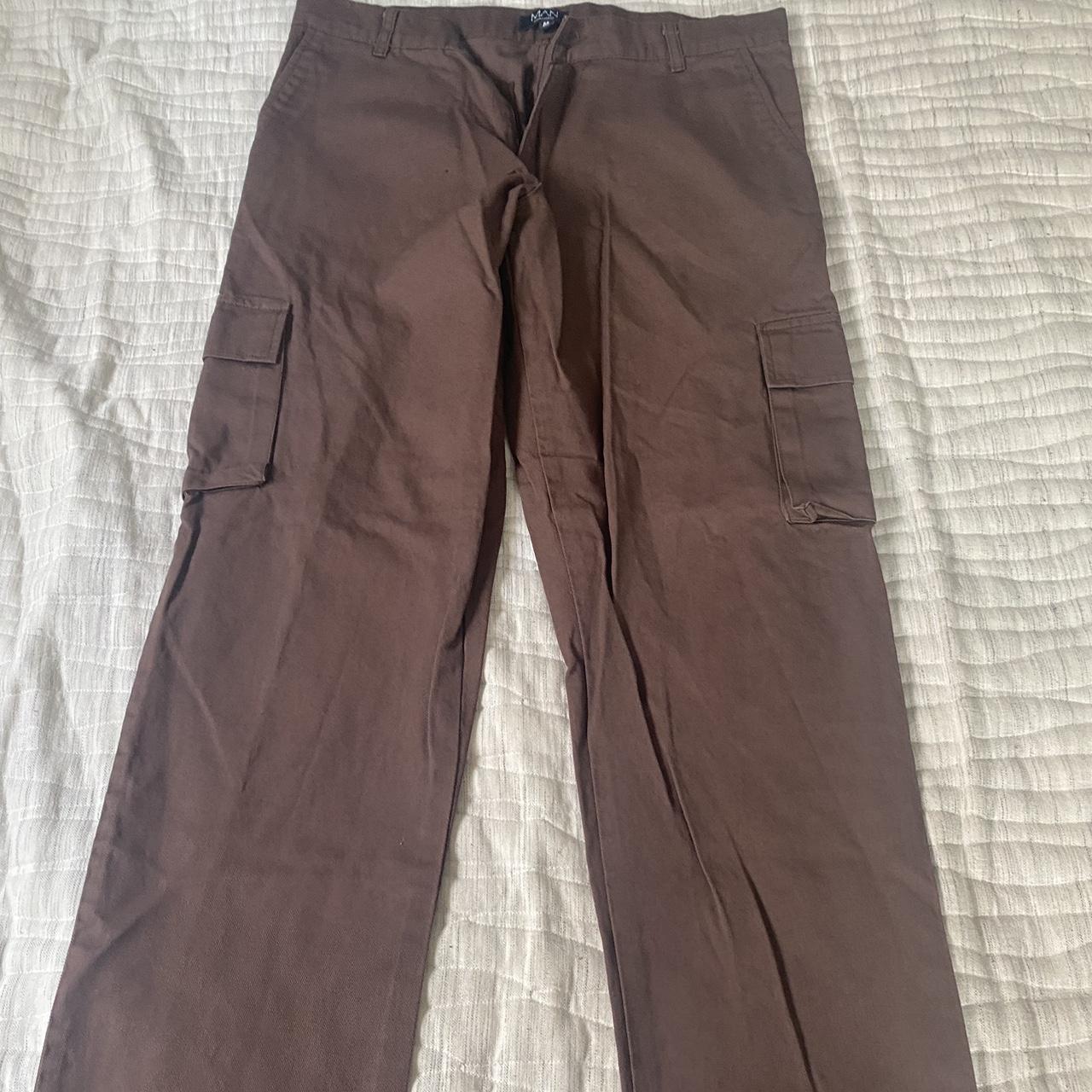 Size medium brown boohooman cargo pants Depop