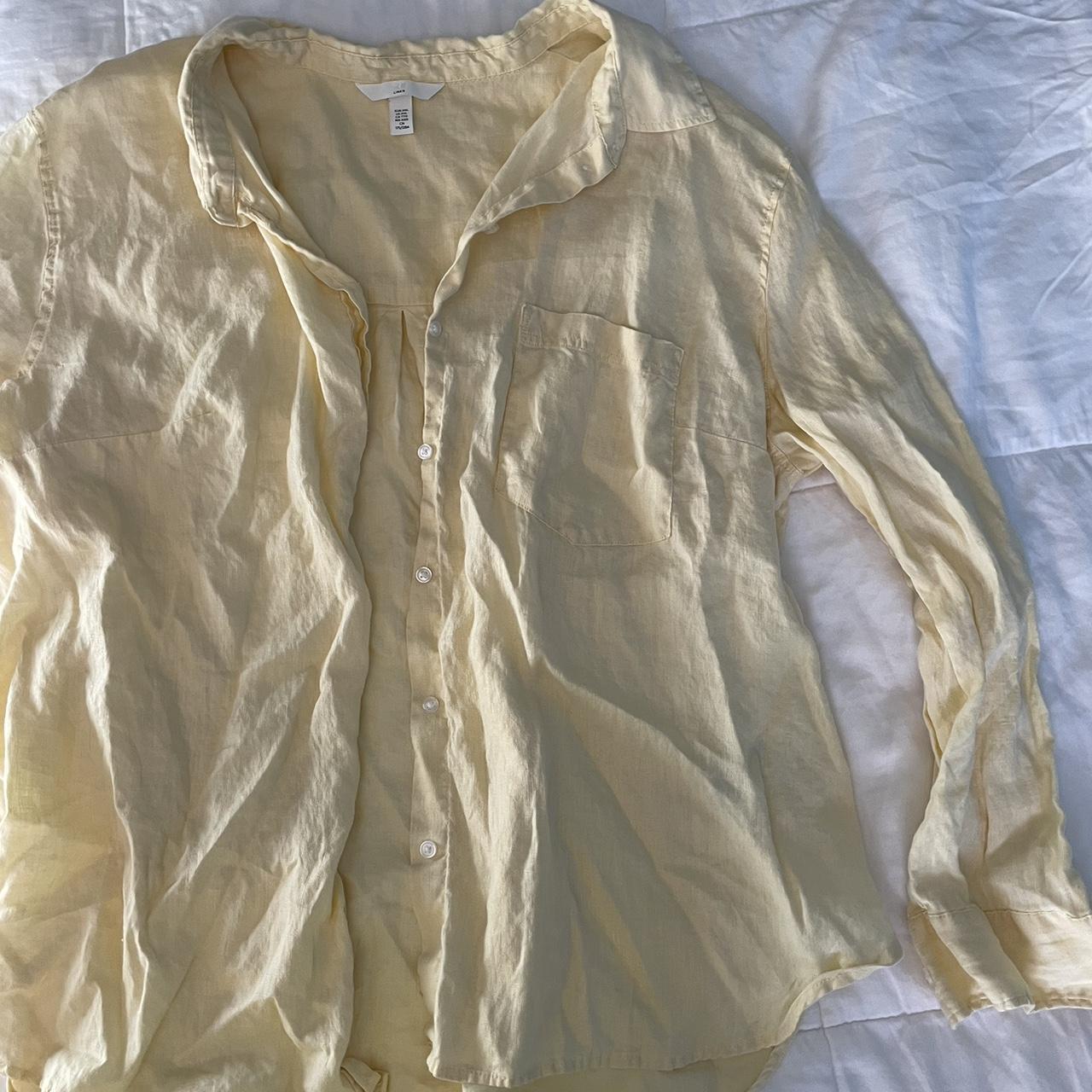 Oversized baby yellow button up shirt -perfect... - Depop