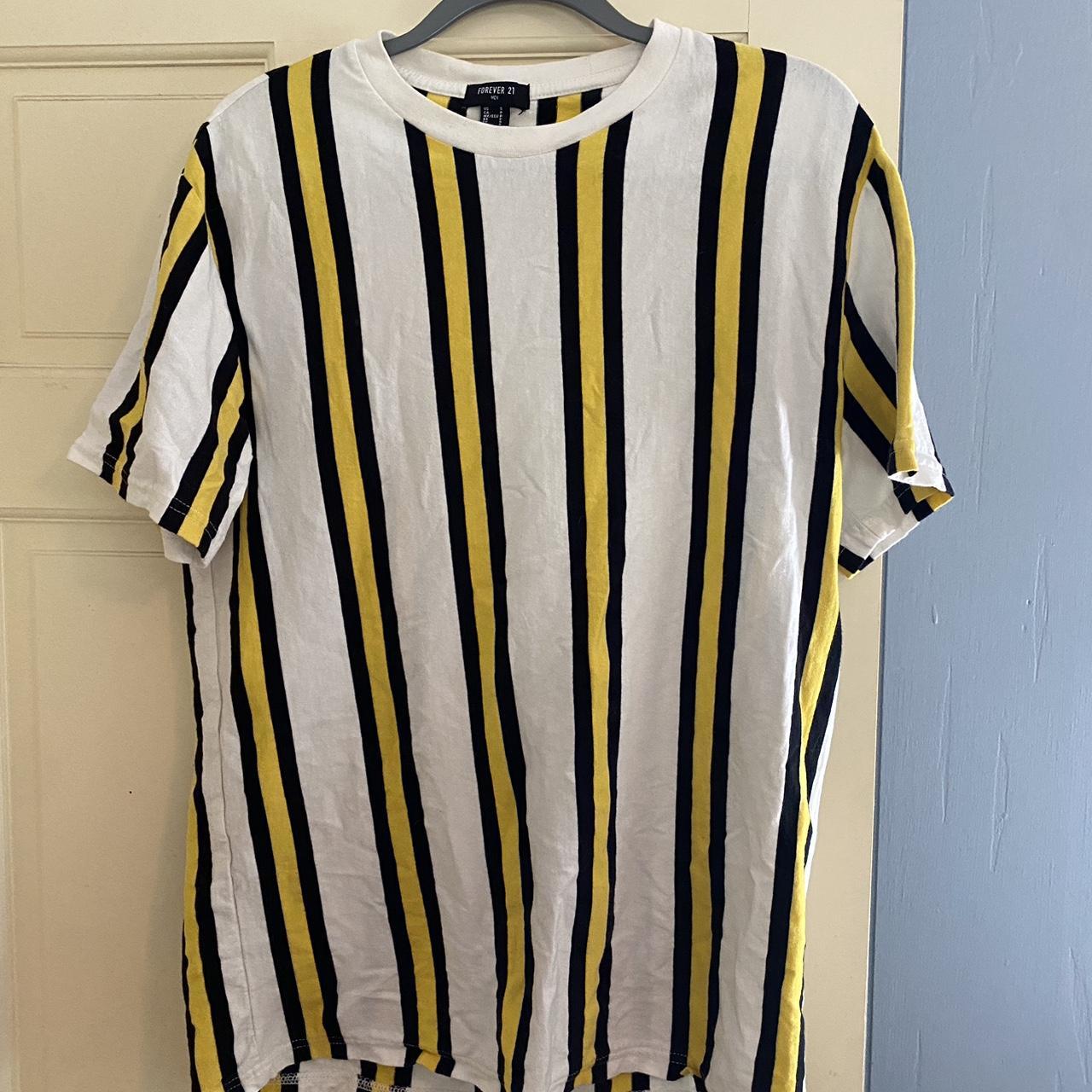 Forever 21 yellow - white - black vertical striped t... - Depop