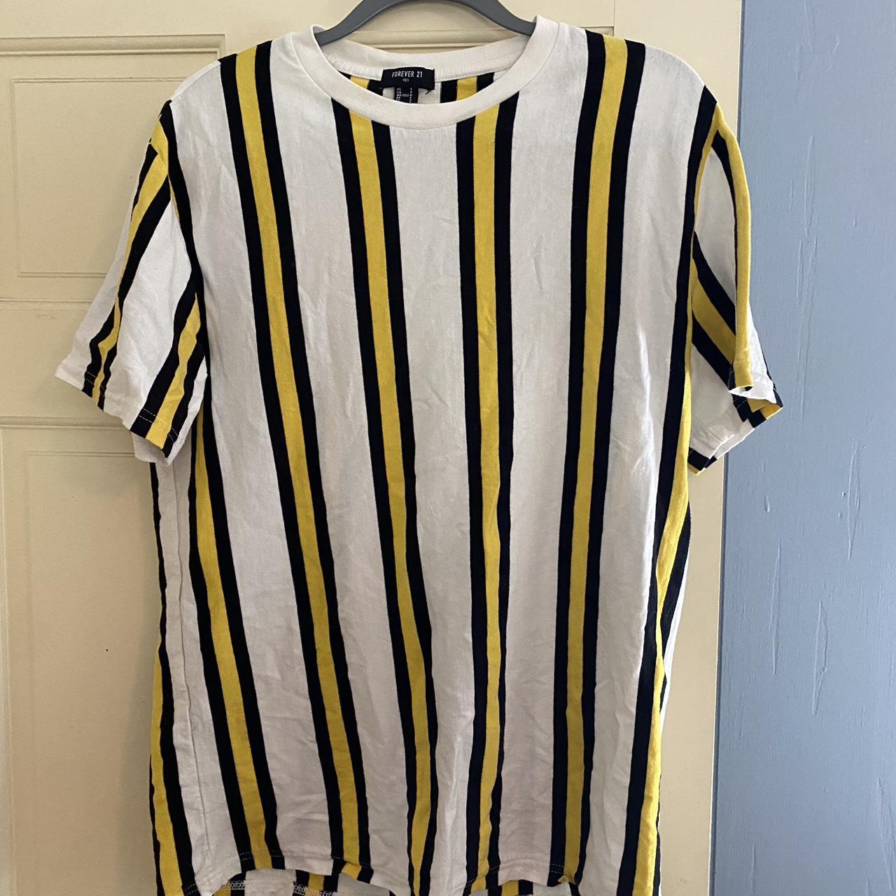 Forever 21 yellow white black vertical striped t