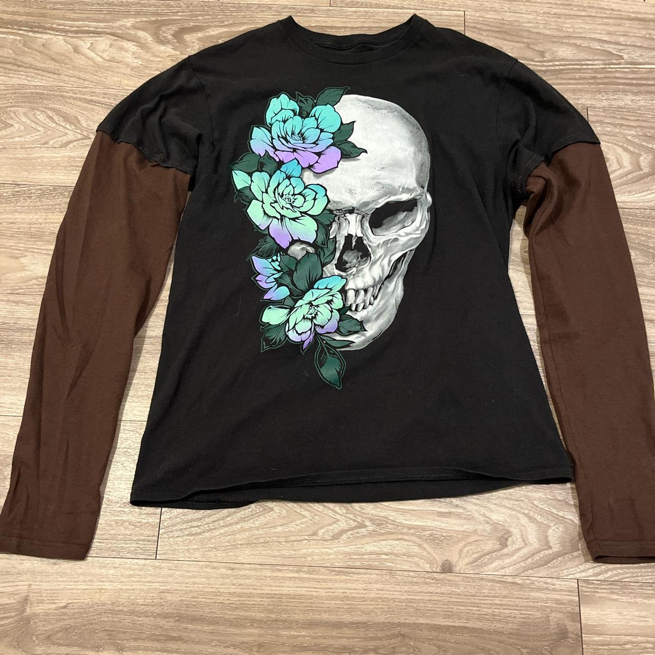 Double sleeve skull shirt size m #y2k#punk#skull - Depop