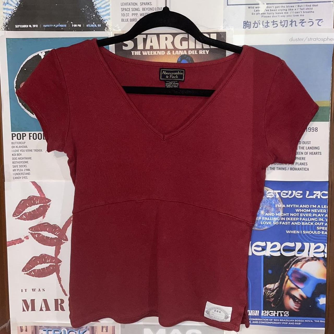 Burgundy v-neck Abercrombie & Fitch top Flaws in the... - Depop