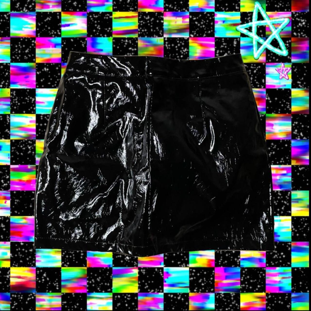 faux leather shiny black high waisted skirt its... Depop
