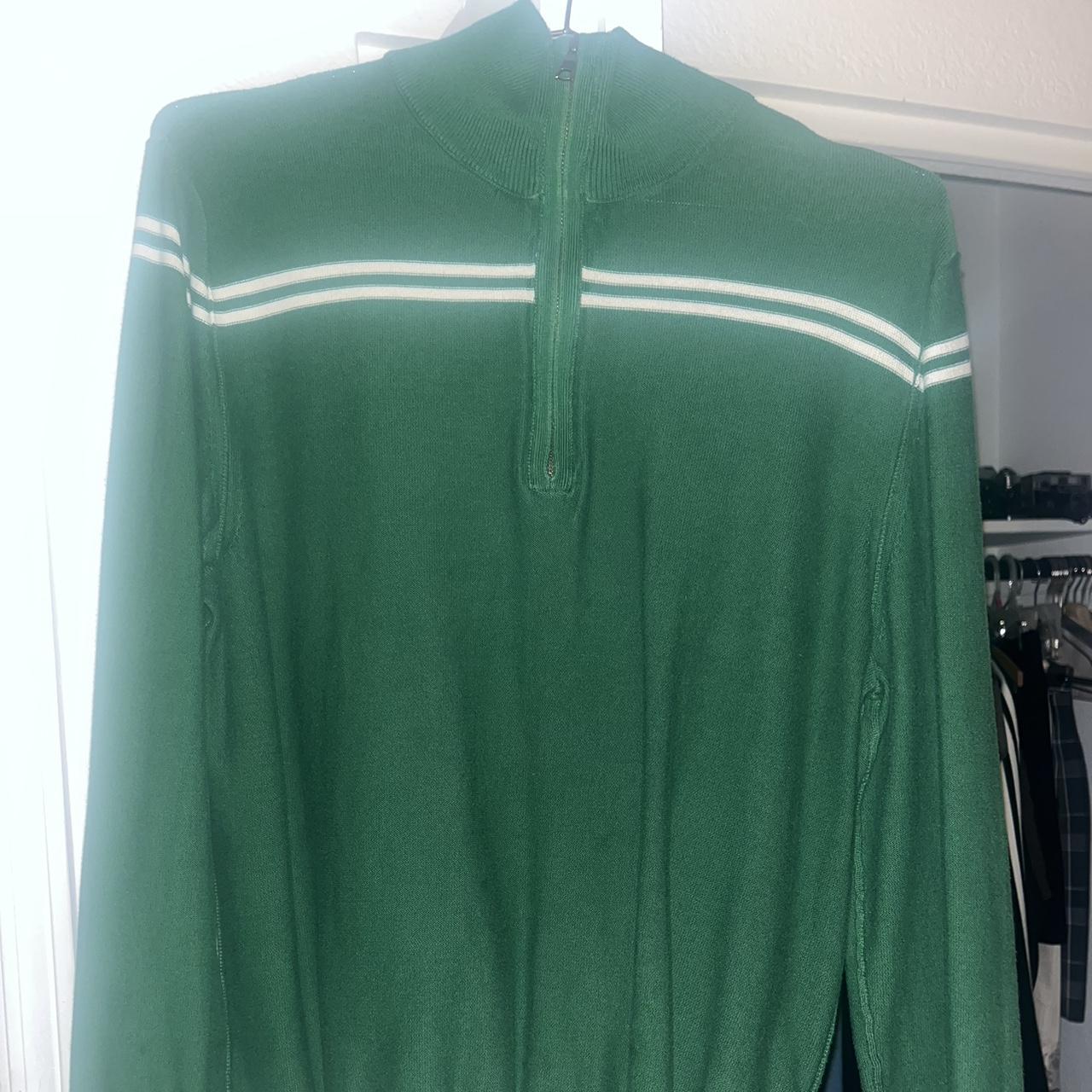 green quarterzip with white stripes baggy fit with... - Depop