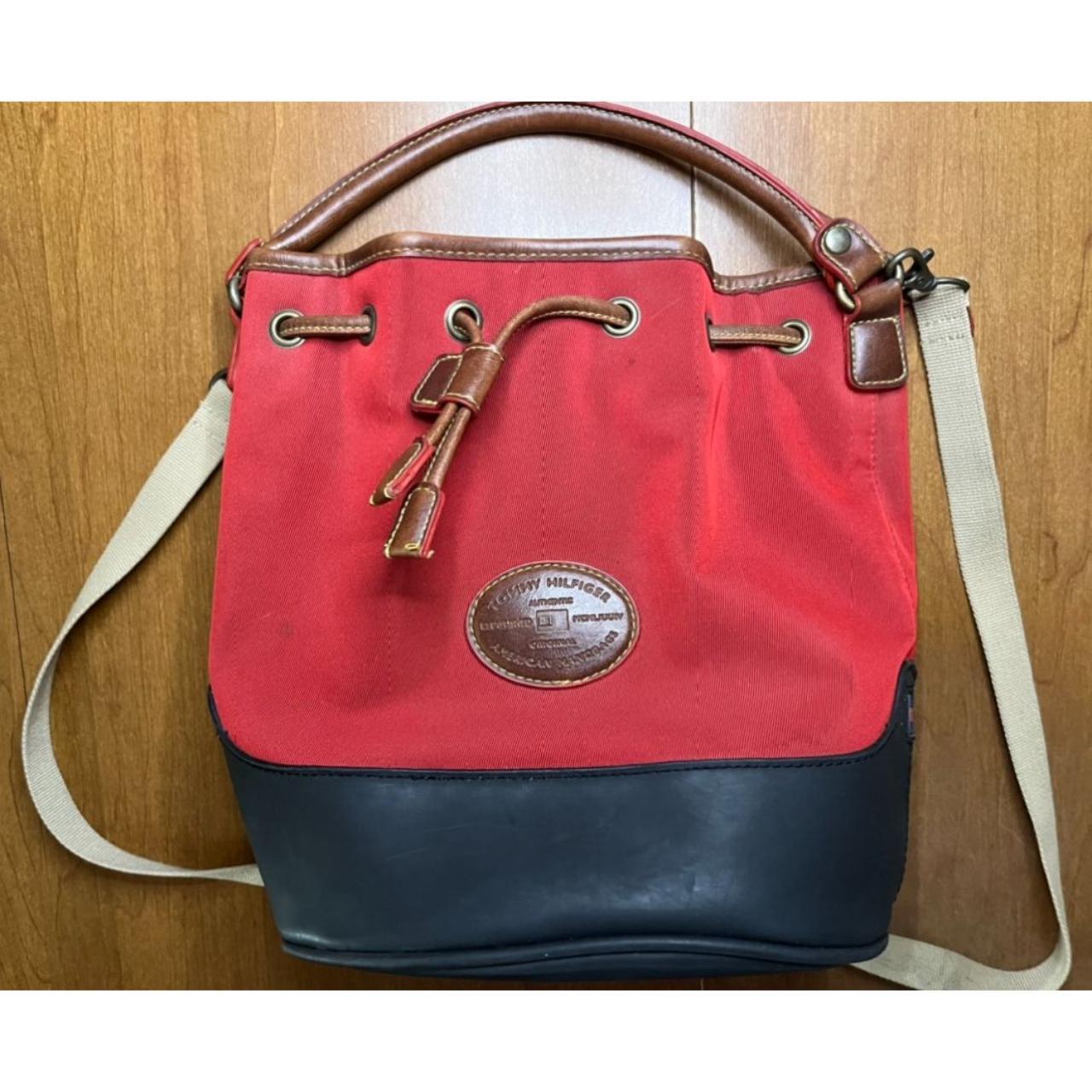 Tommy Hilfiger Bucket Bag Red Drawstring Crossbody... - Depop