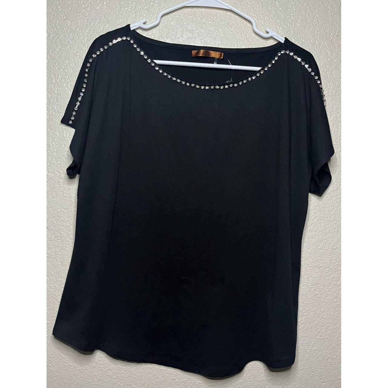 Belldini Black Short Sleeve Rhinestone Trim Top... - Depop