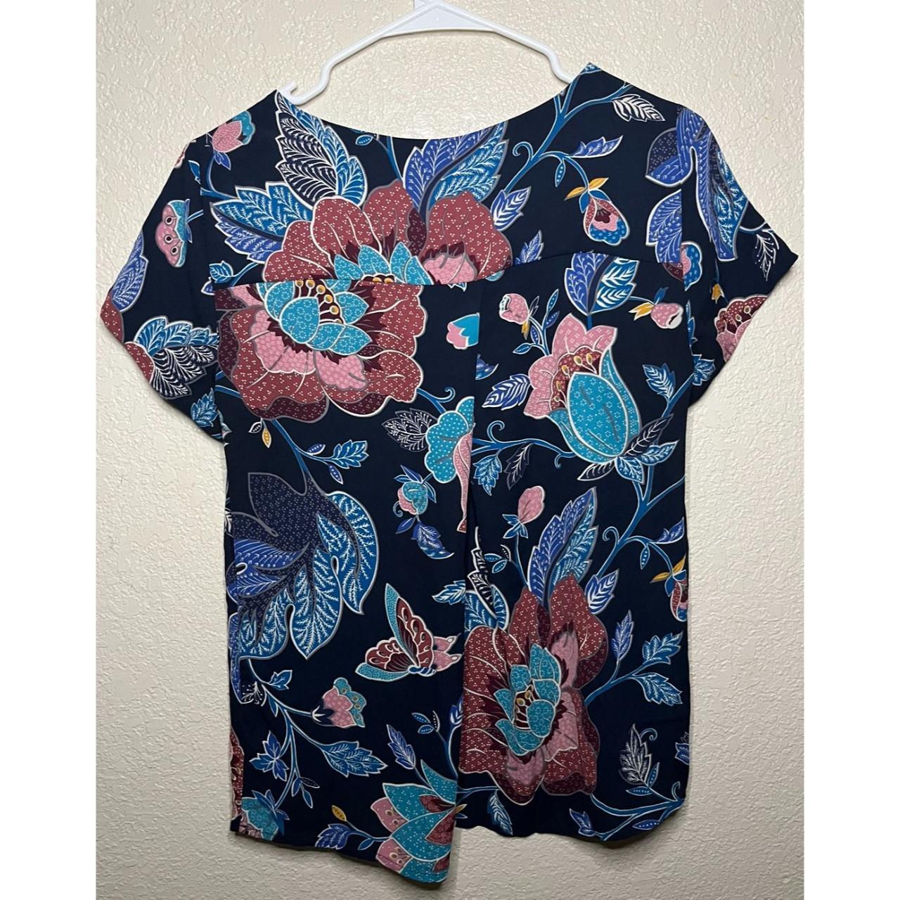 Loft Blue Floral Butterfly Top Boho 140923 Women's... - Depop