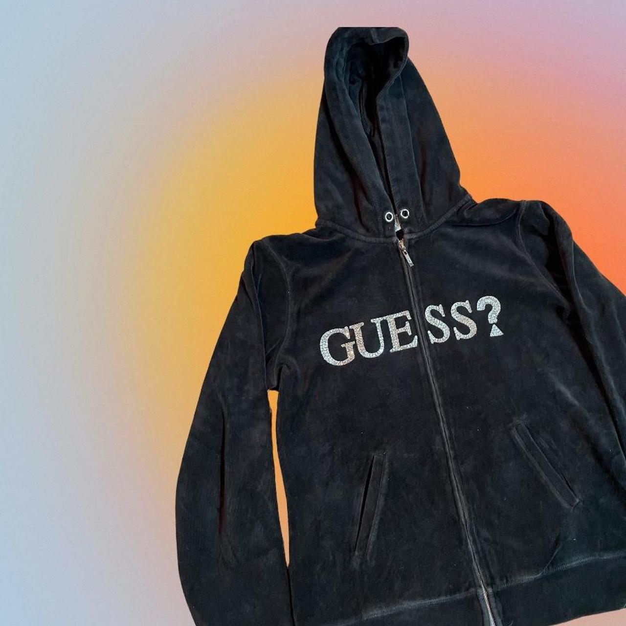 Guess Women's Black and Silver Hoodie (2)