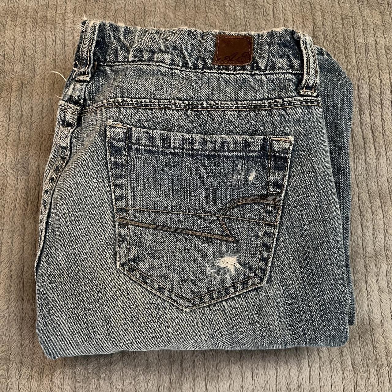 90s/2000s American Eagle ripped low waisted bootcut... - Depop