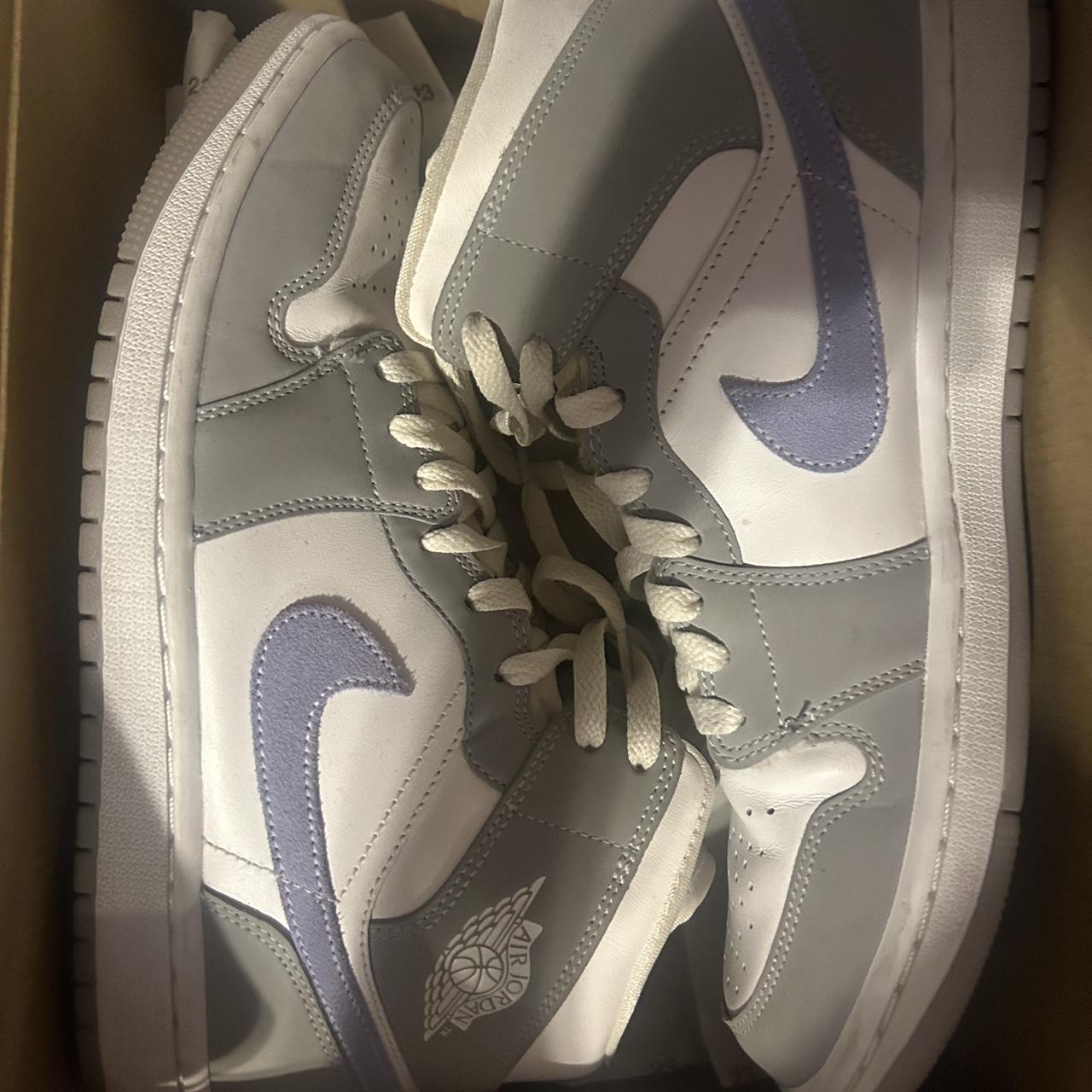 2021 Wmns Air Jordan 1 Mid 'Wolf Grey Aluminum' Size... - Depop