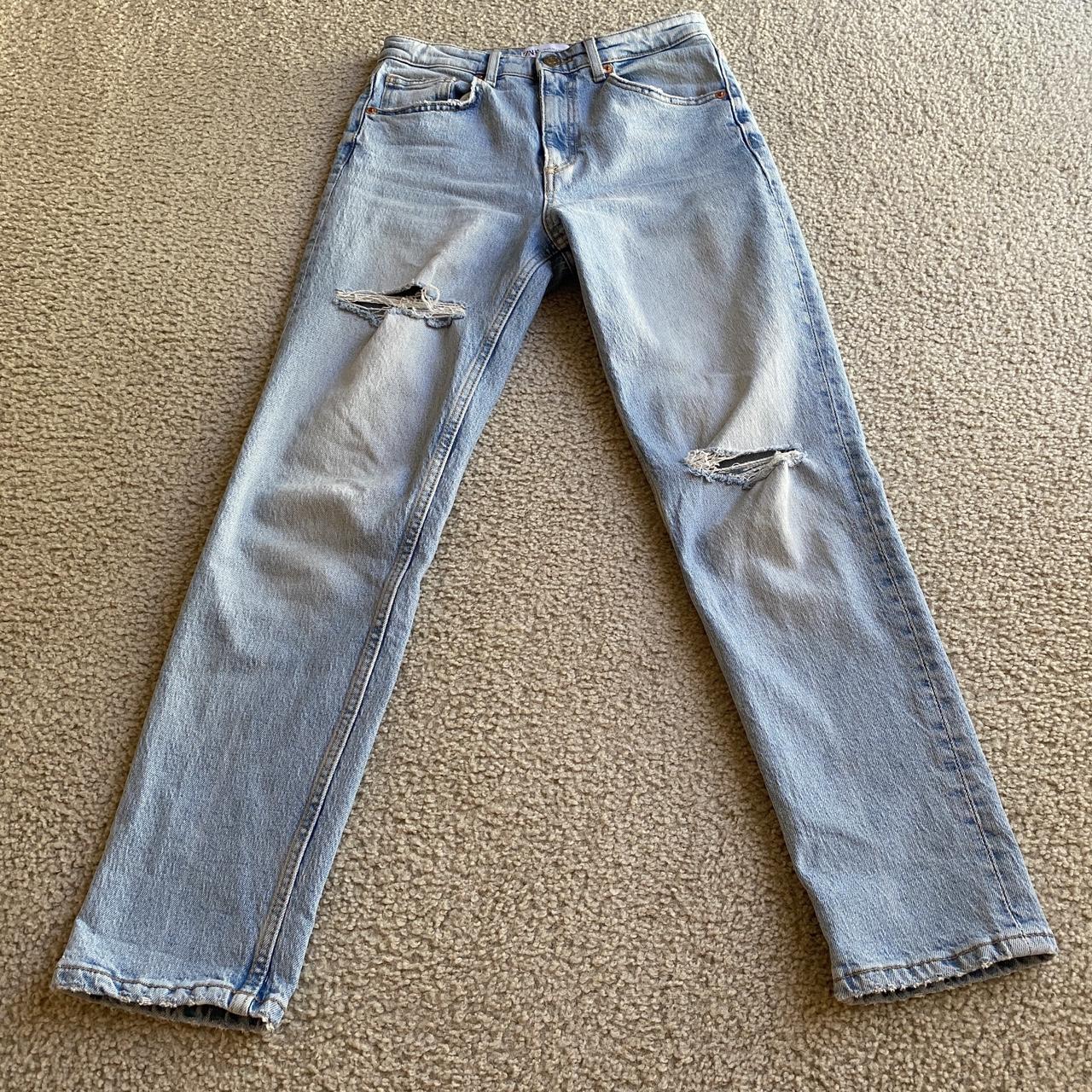 Zara light wash distressed jeans •Size 4 •Not sure... - Depop