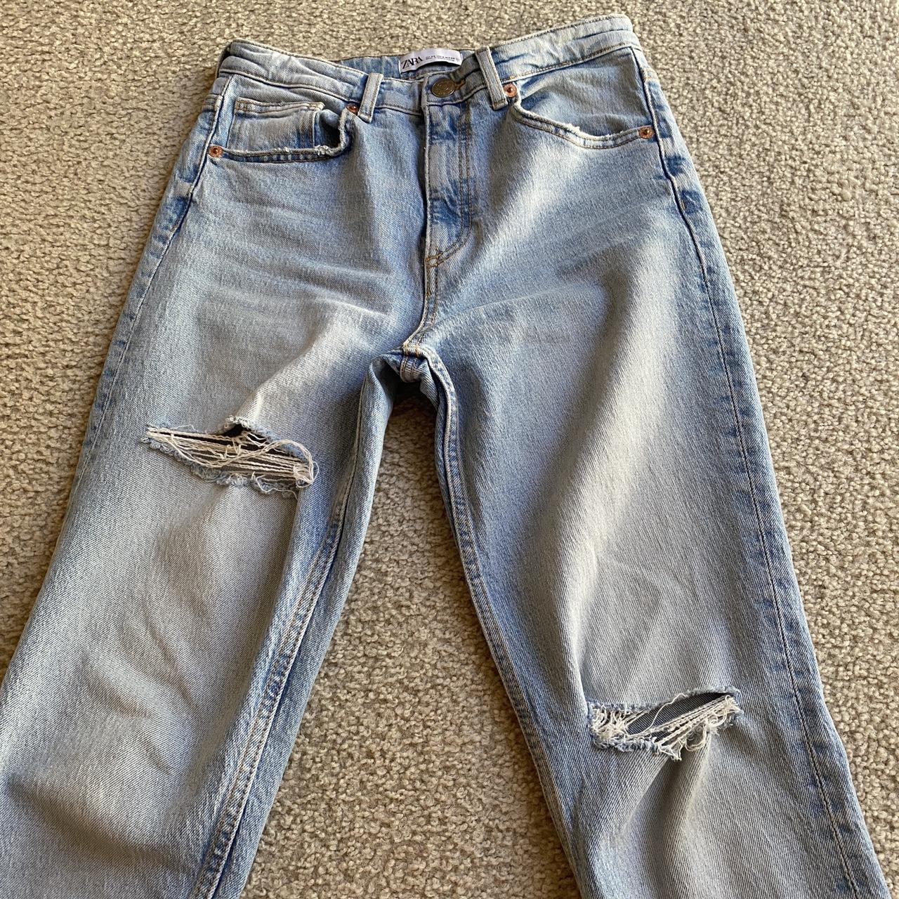 Zara light wash distressed jeans •Size 4 •Not sure... - Depop