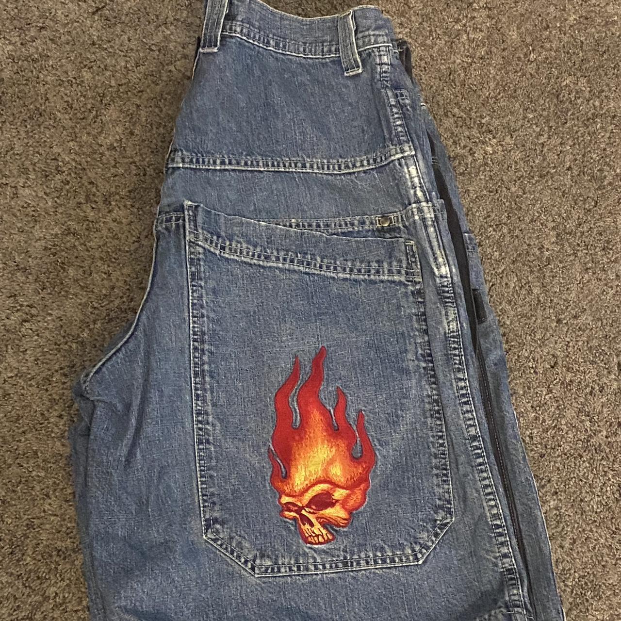 Jnco jeans Jorts fire skull flame 🔥 don’t really see... - Depop