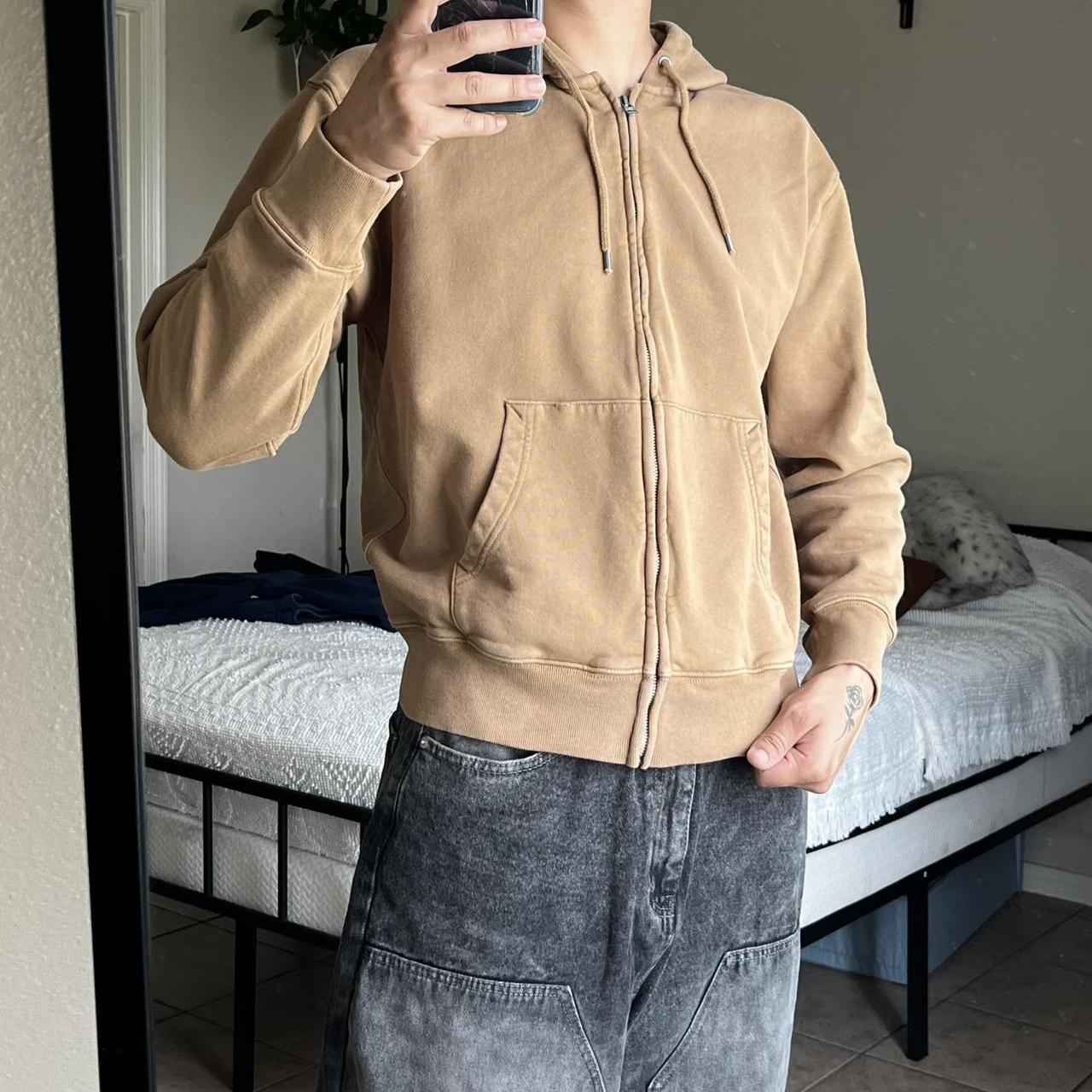 Crew Men's Hoodie Tan M – Tan vintage zip up hoodie