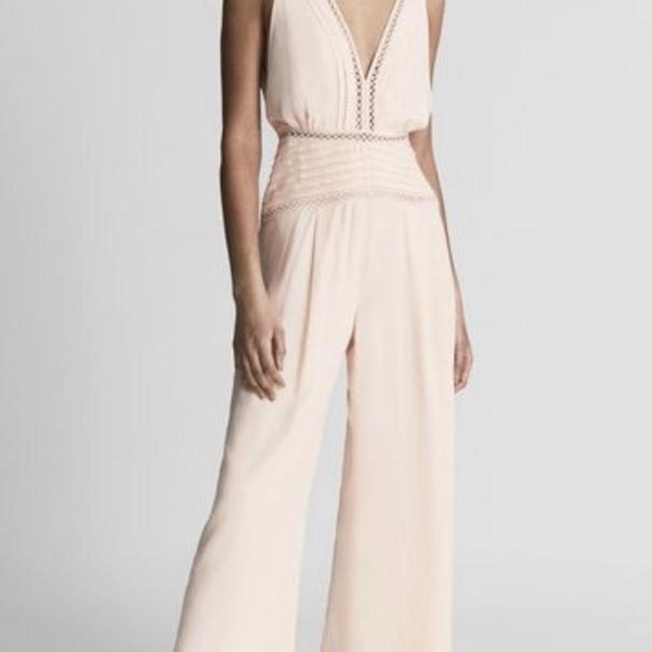 Reiss - Maeve Wide Leg Jumpsuit, Blush Size 4 Worn... - Depop