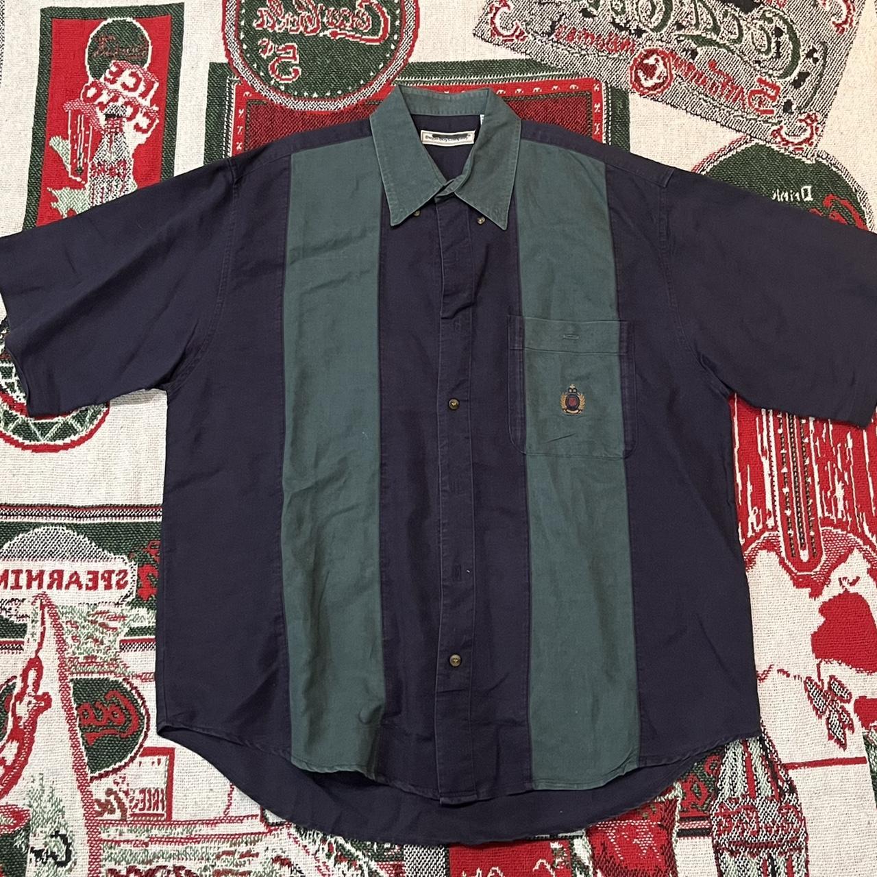 Bugle Boy Men's Green and Navy Shirt Depop