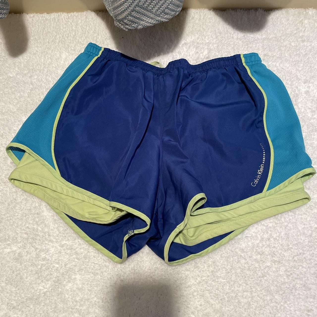 BLUE & GREEN CALVIN KLEIN RUNNING SHORTS decently... Depop