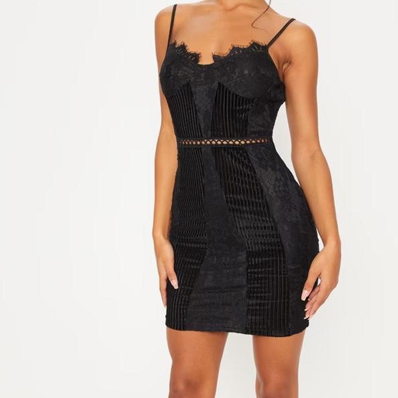 Black strappy lace on sale velvet insert bodycon dress