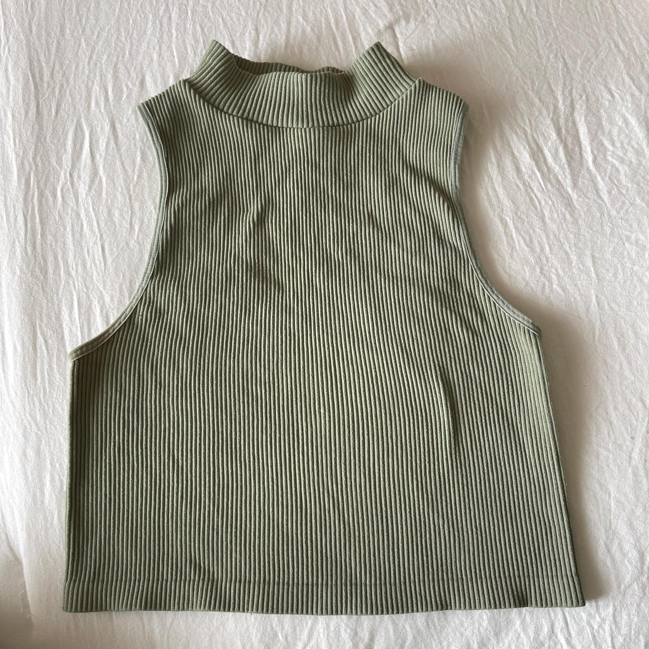 sage green zara mock neck top rib knit crop top Depop