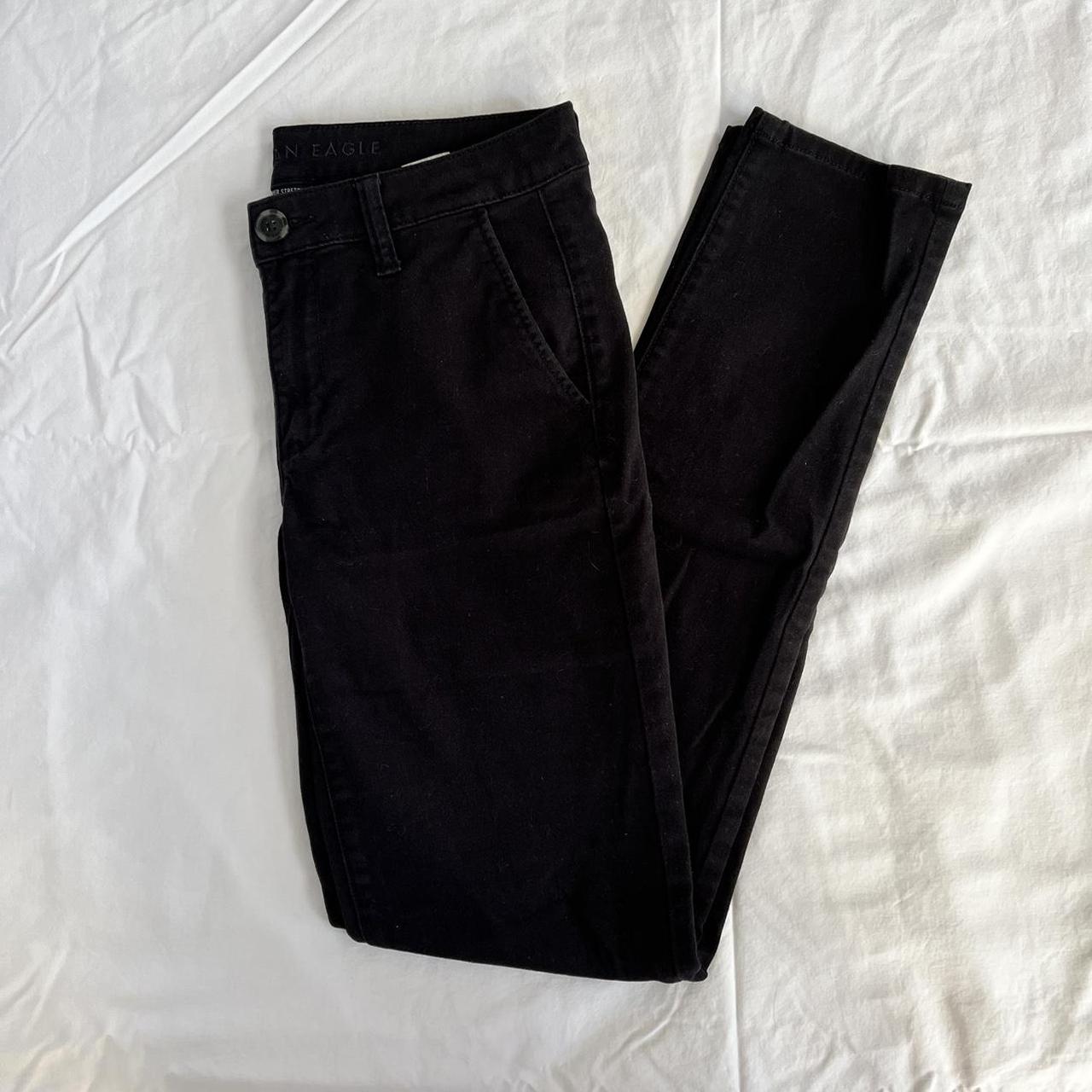 american eagle super stretch black jeans long... - Depop