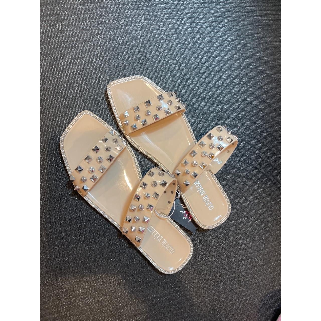 Olivia Miller Elaina Studded Flat Sandals Beige Depop