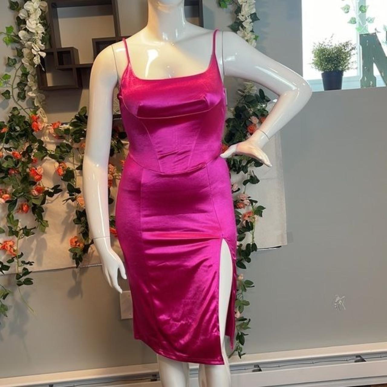 Eye-Catching Beauty Magenta Satin Bustier Bodycon Maxi Dress