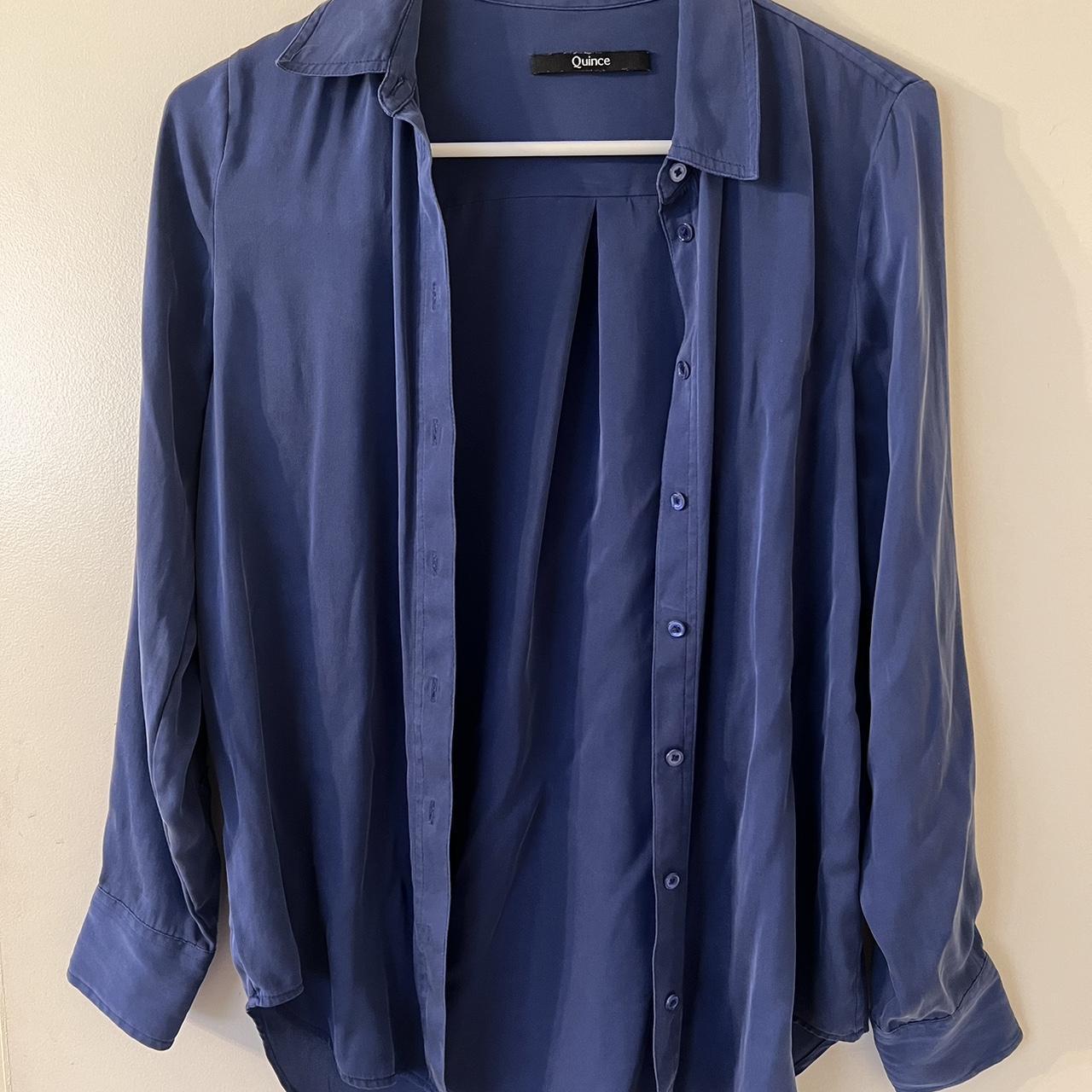 Quince blue silk blouse size xs. Quince does... - Depop