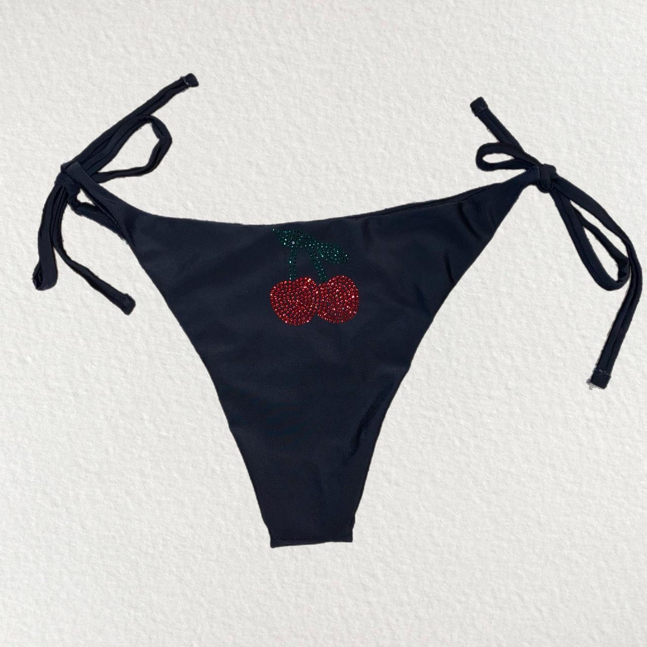 Rhinestoned cherry bikini bottom Y2k & 90s style,... Depop