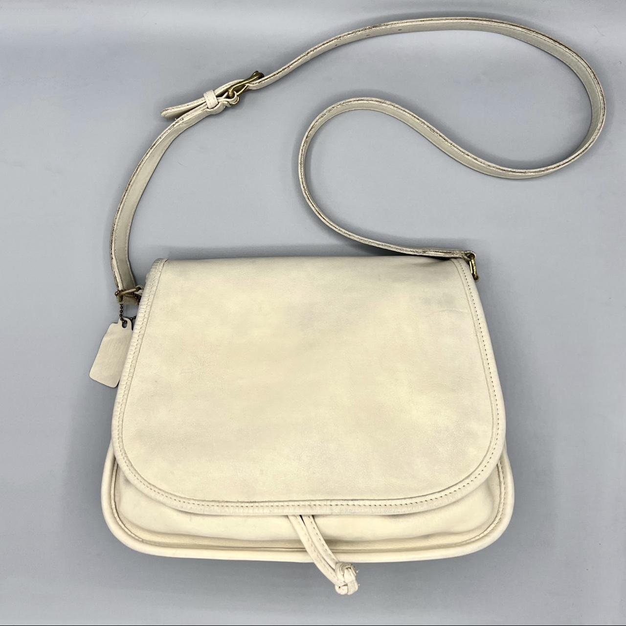 Beige White Vintage Coach Leather Shoulder Purse Crossbody Bag 