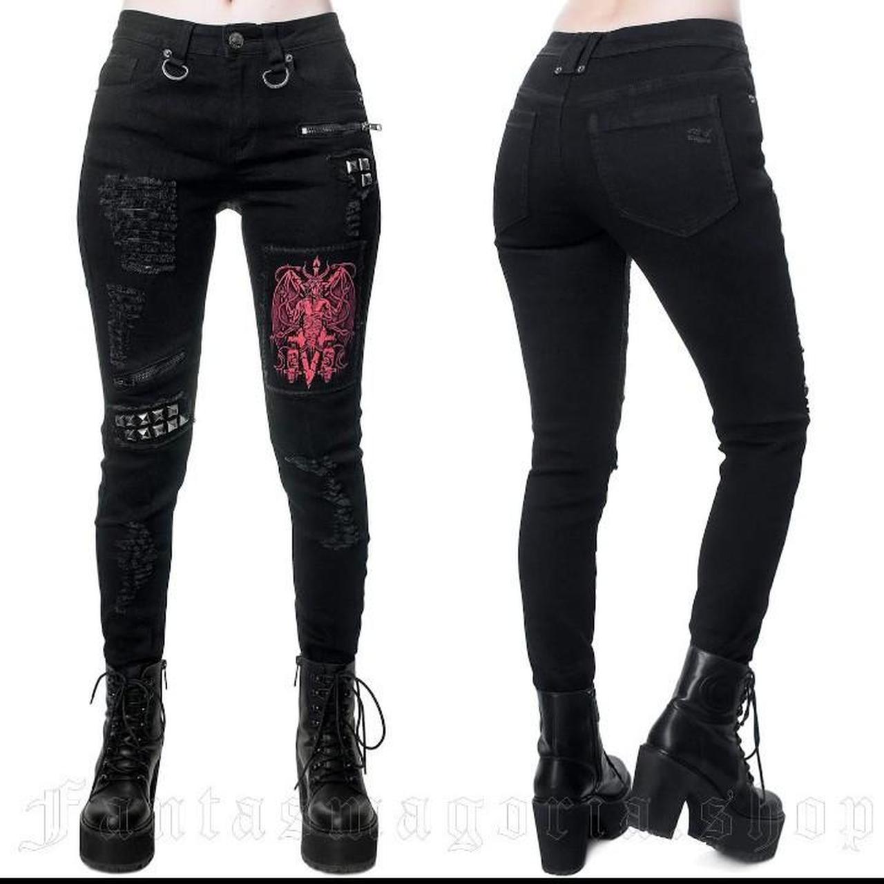 Killstar Women's Black and Red Jeans | Depop