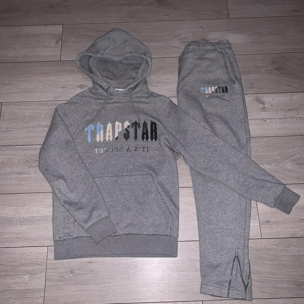 Trapstar Men's Grey and Blue Hoodie Depop