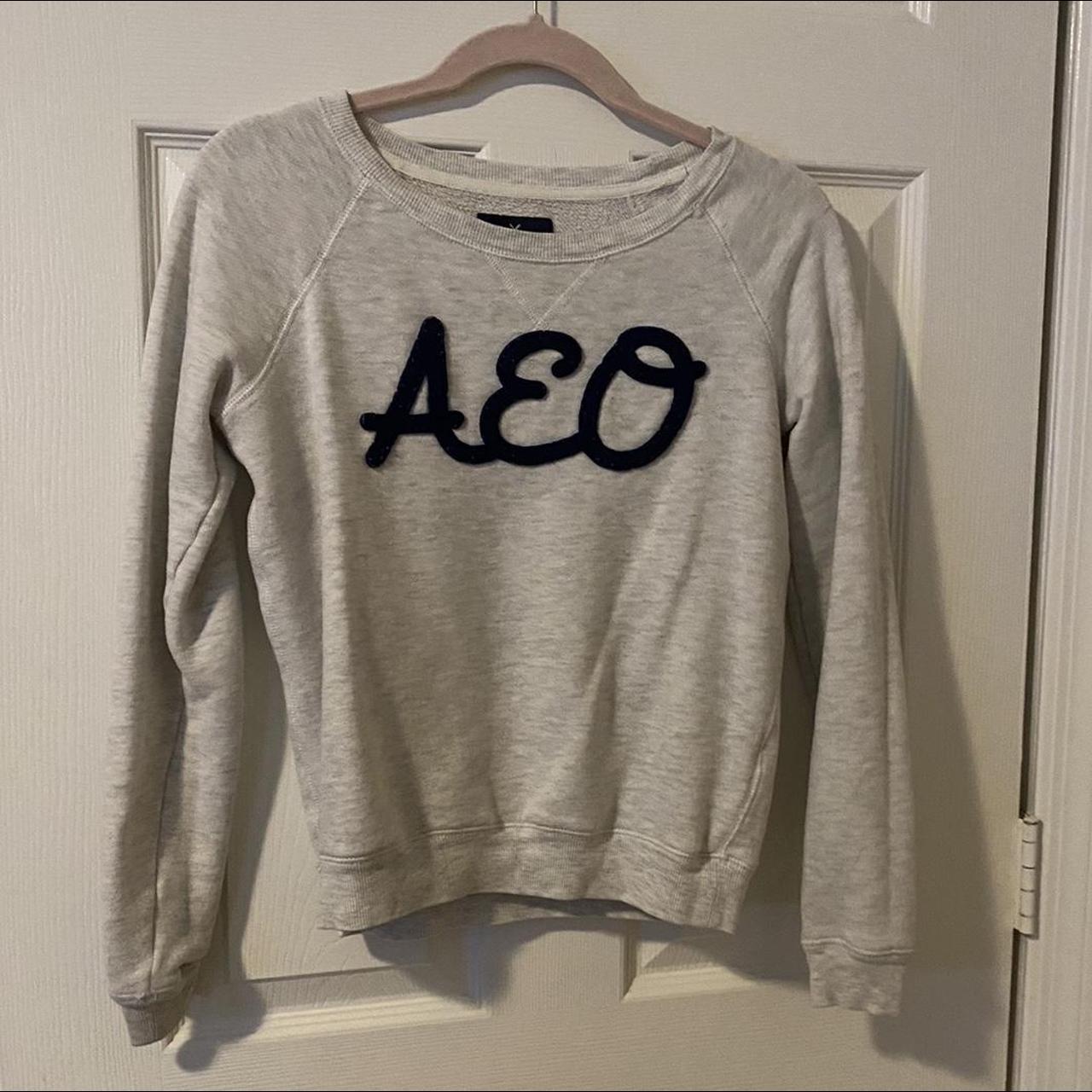 light grey american eagle sweatshirt with navy blue... Depop