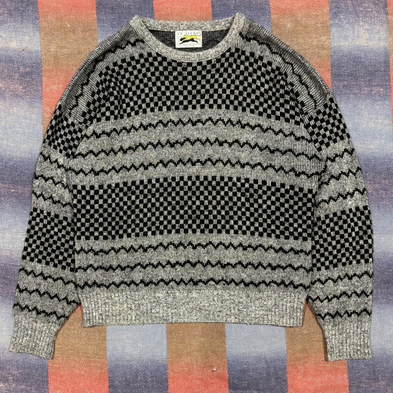 Vintage Boxy Knit Le Tigre Patterned Sweater - Size... - Depop