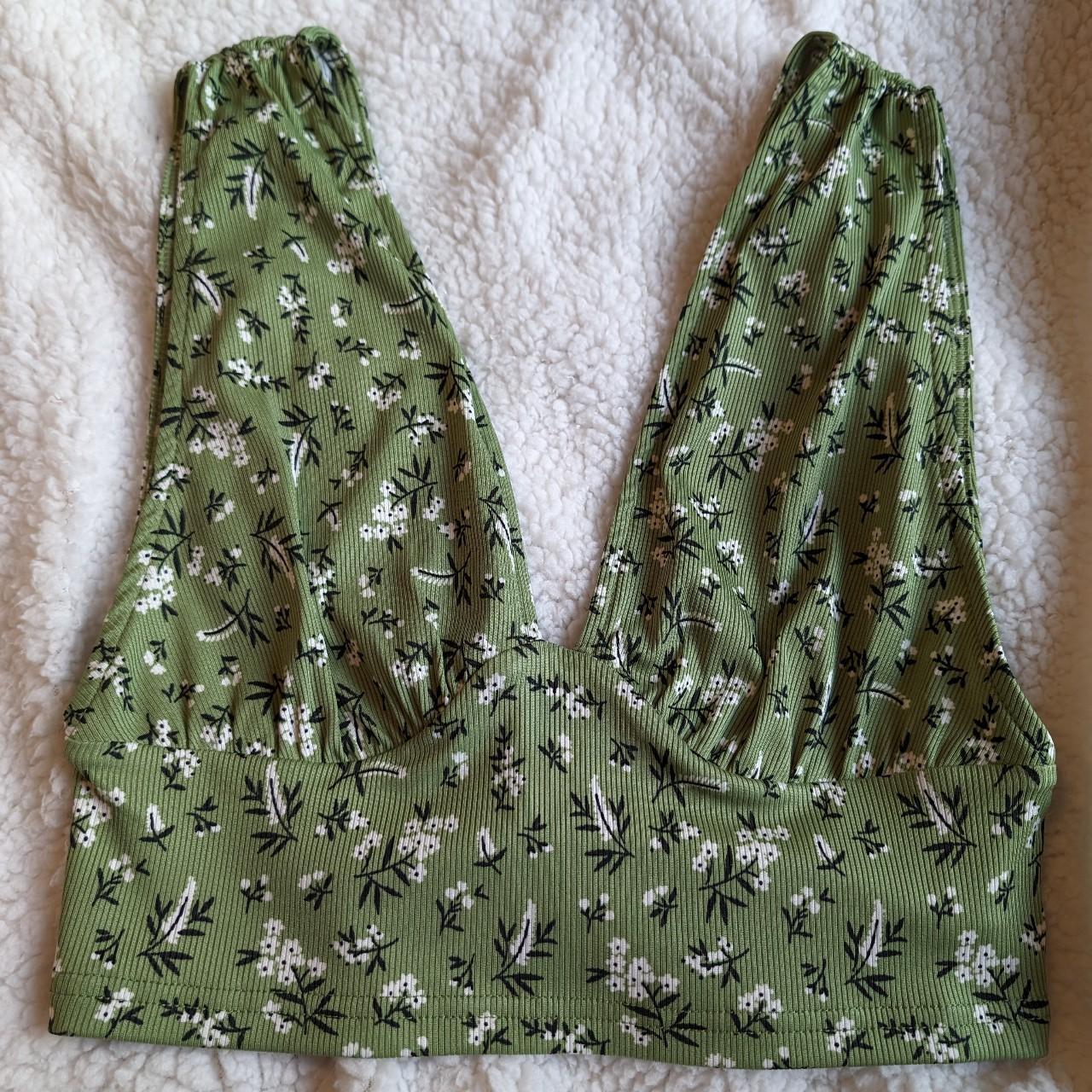 Size small green floral Cider crop top, never worn,... - Depop