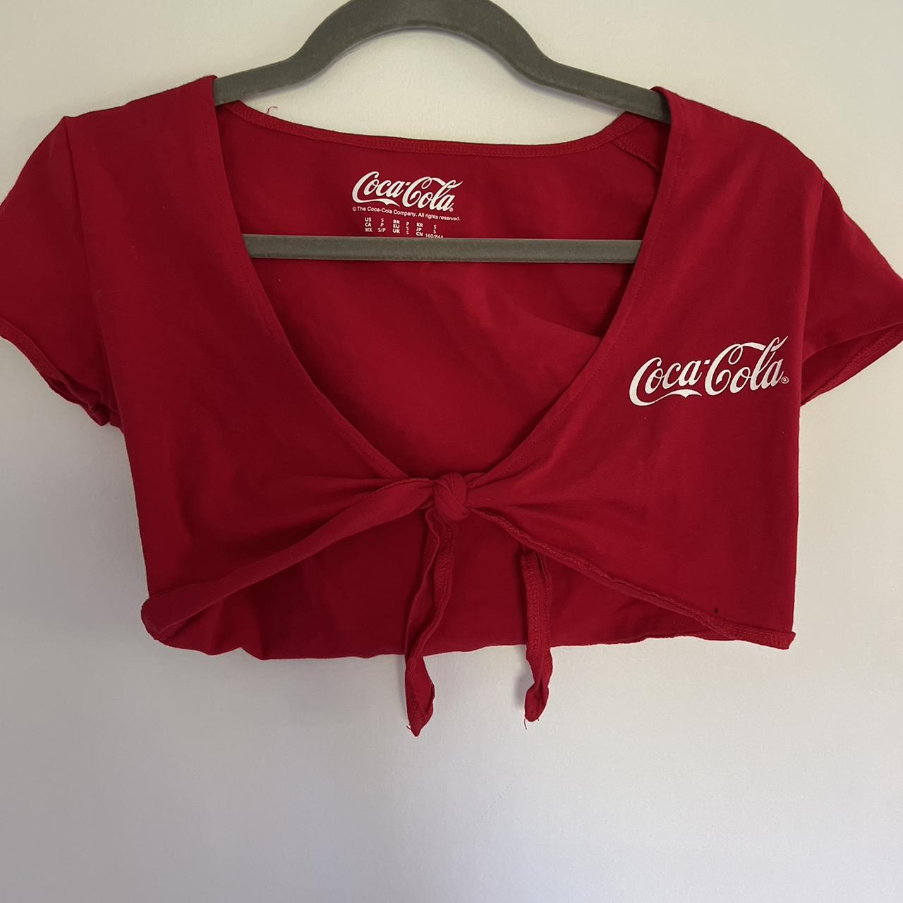 Coca Cola Women S Red And White Crop Top Depop