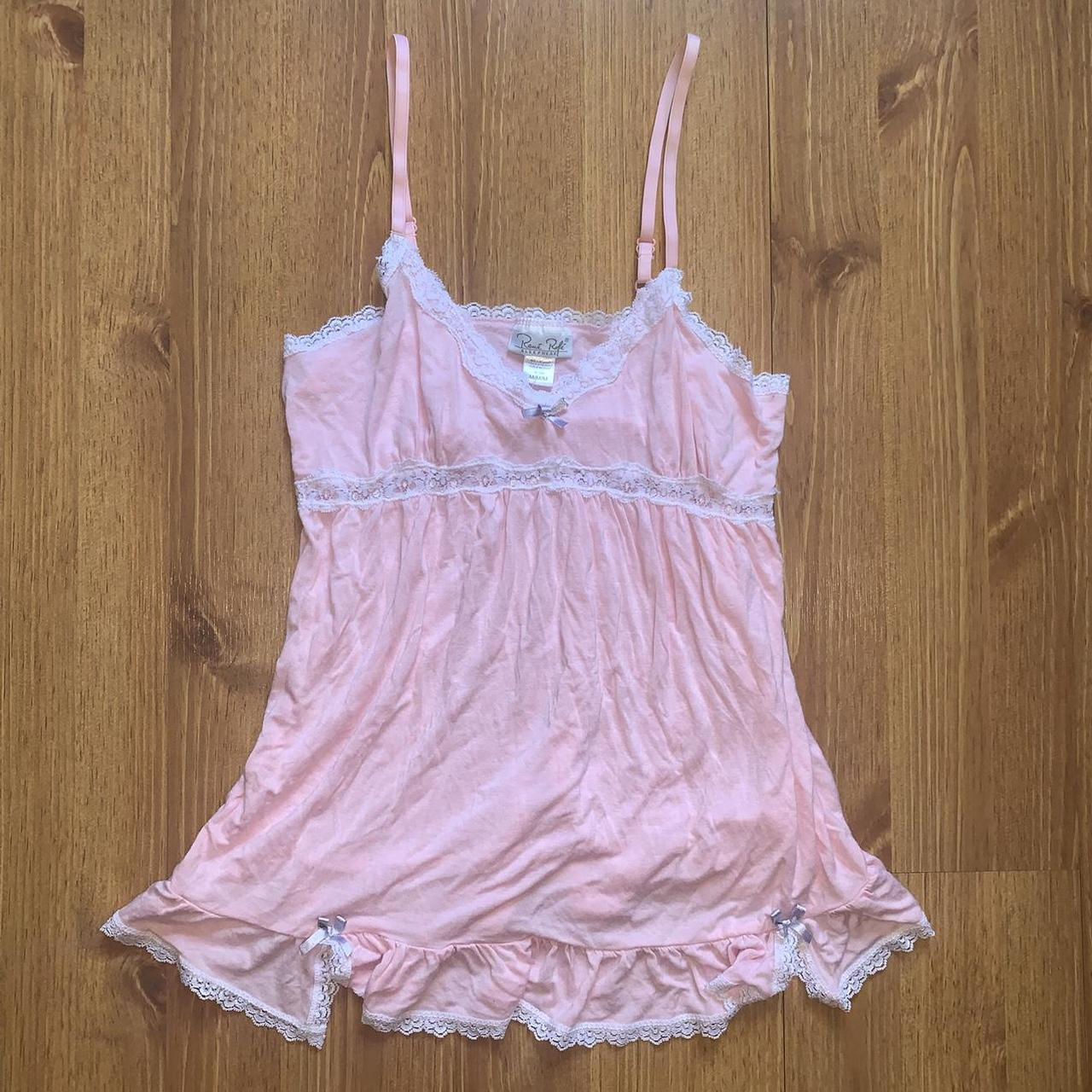 Pink with white lace mini sleep dress with bows -... - Depop