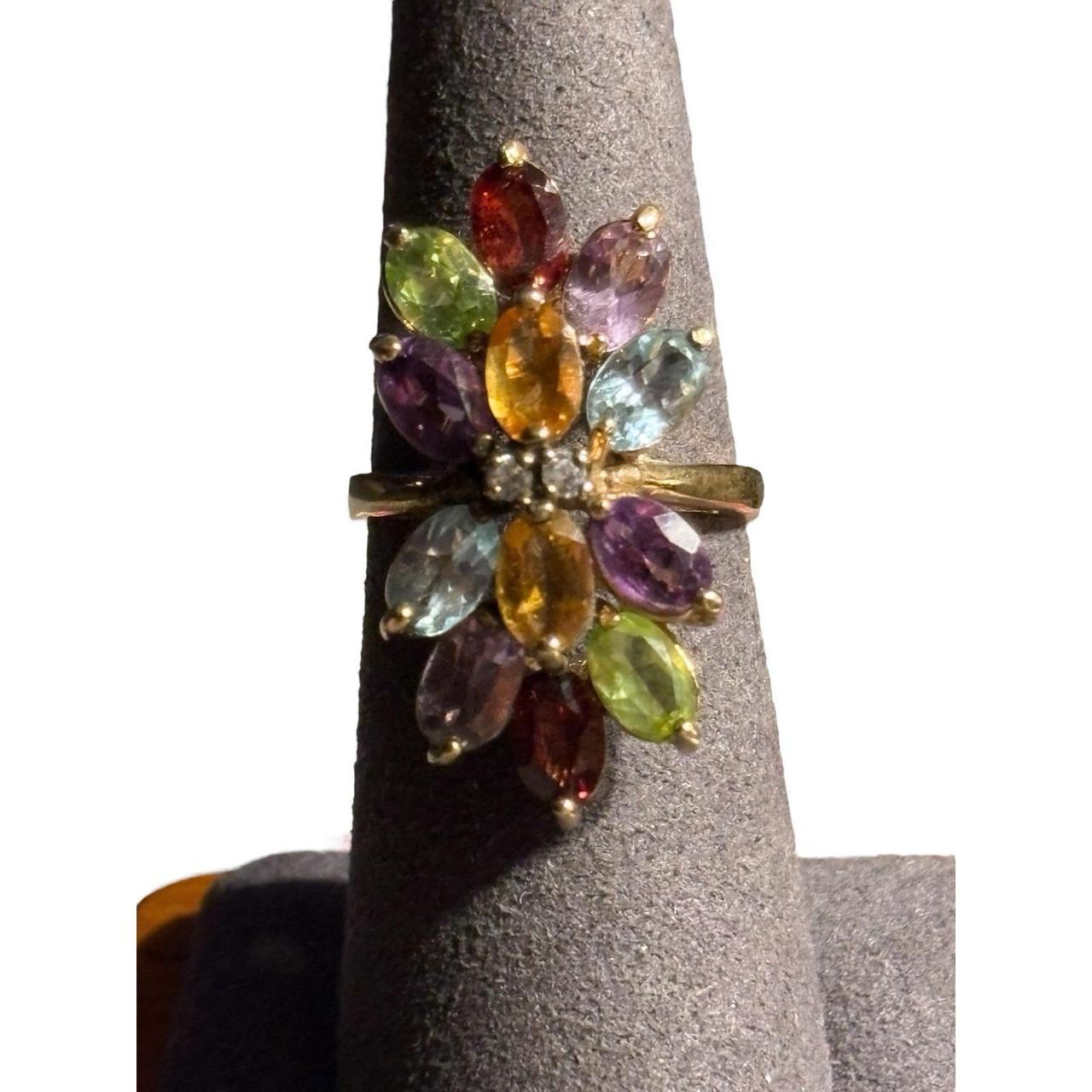 Women's Ring - Gold – Multi Gemstone Ring Sterlin… - image 1