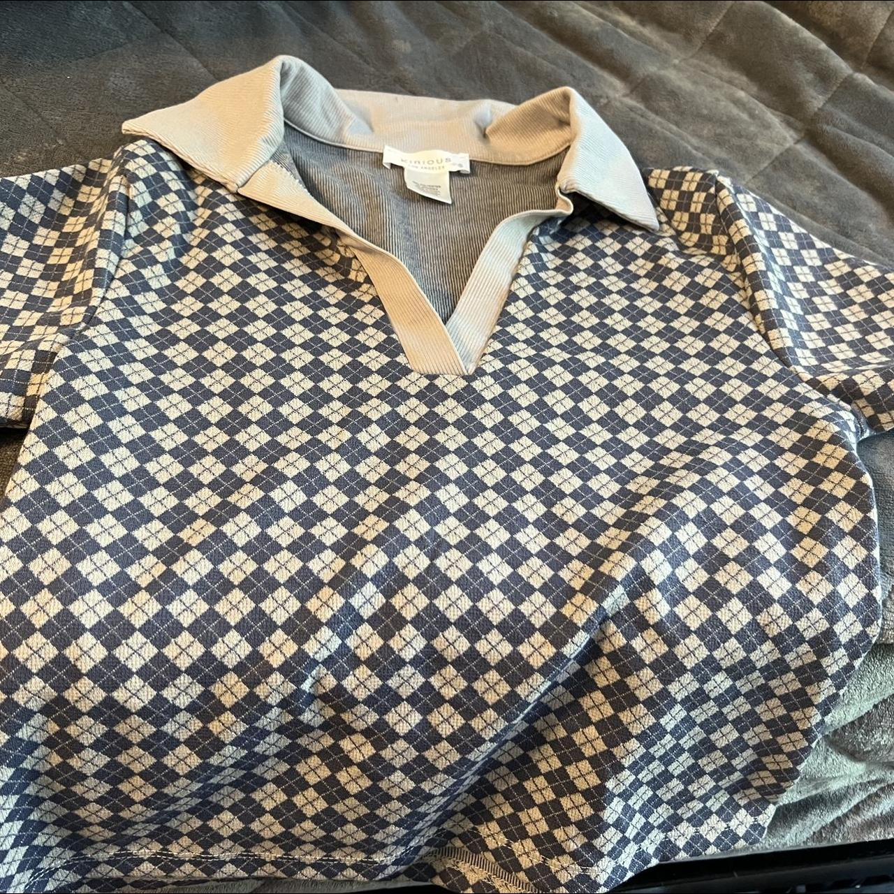 Louis Vuitton collared black and brown checkered - Depop