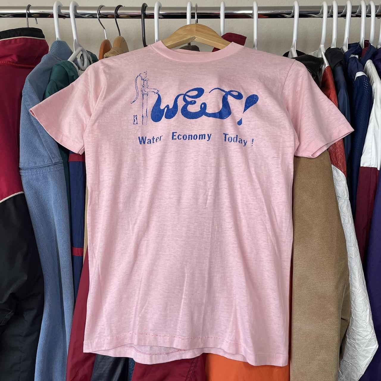 Vintage 80s “Wet” Pastel Pink Tee S~ 17 Pit... - Depop